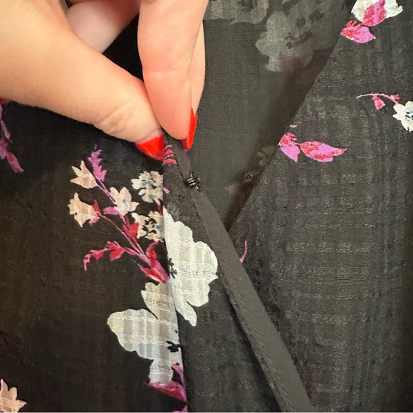 Banana Republic | Black Faux Wrap Floral Ruffle Maxi Dress Size 00 Petite - Picture 7 of 9
